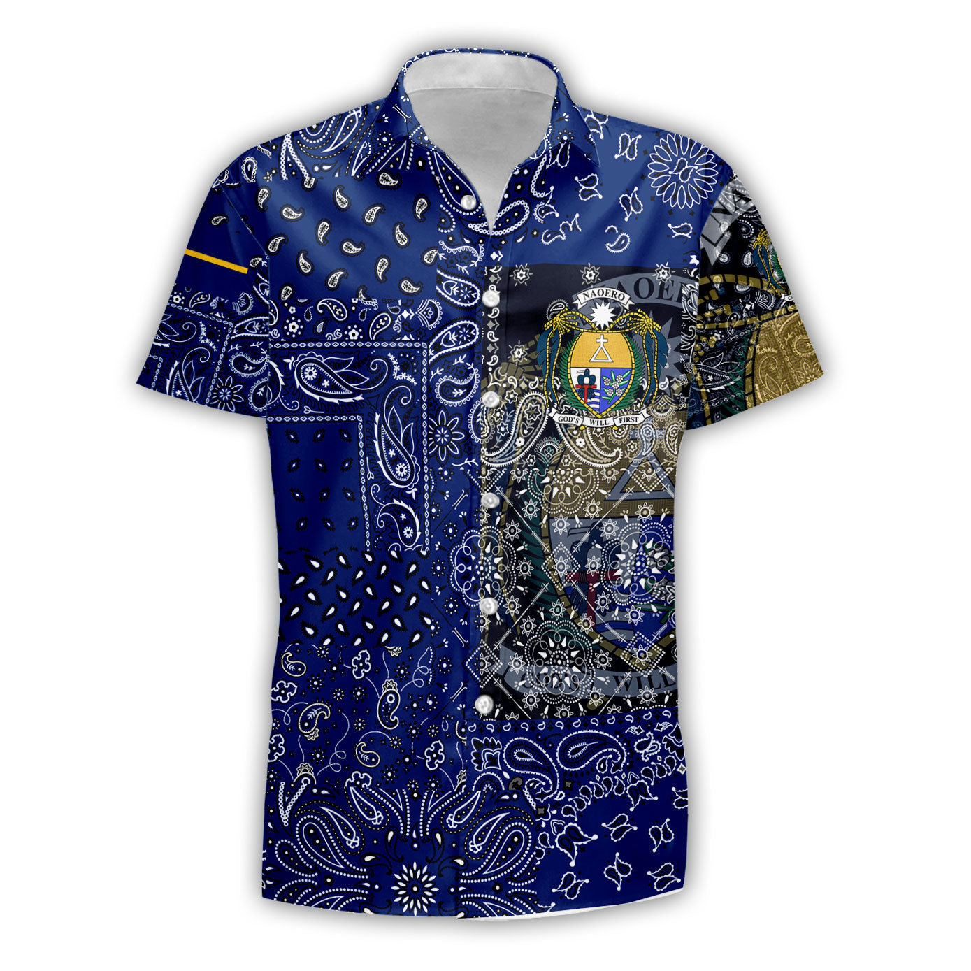 Nauru Short Sleeve Shirt Paisley Flag And Skull Style 1