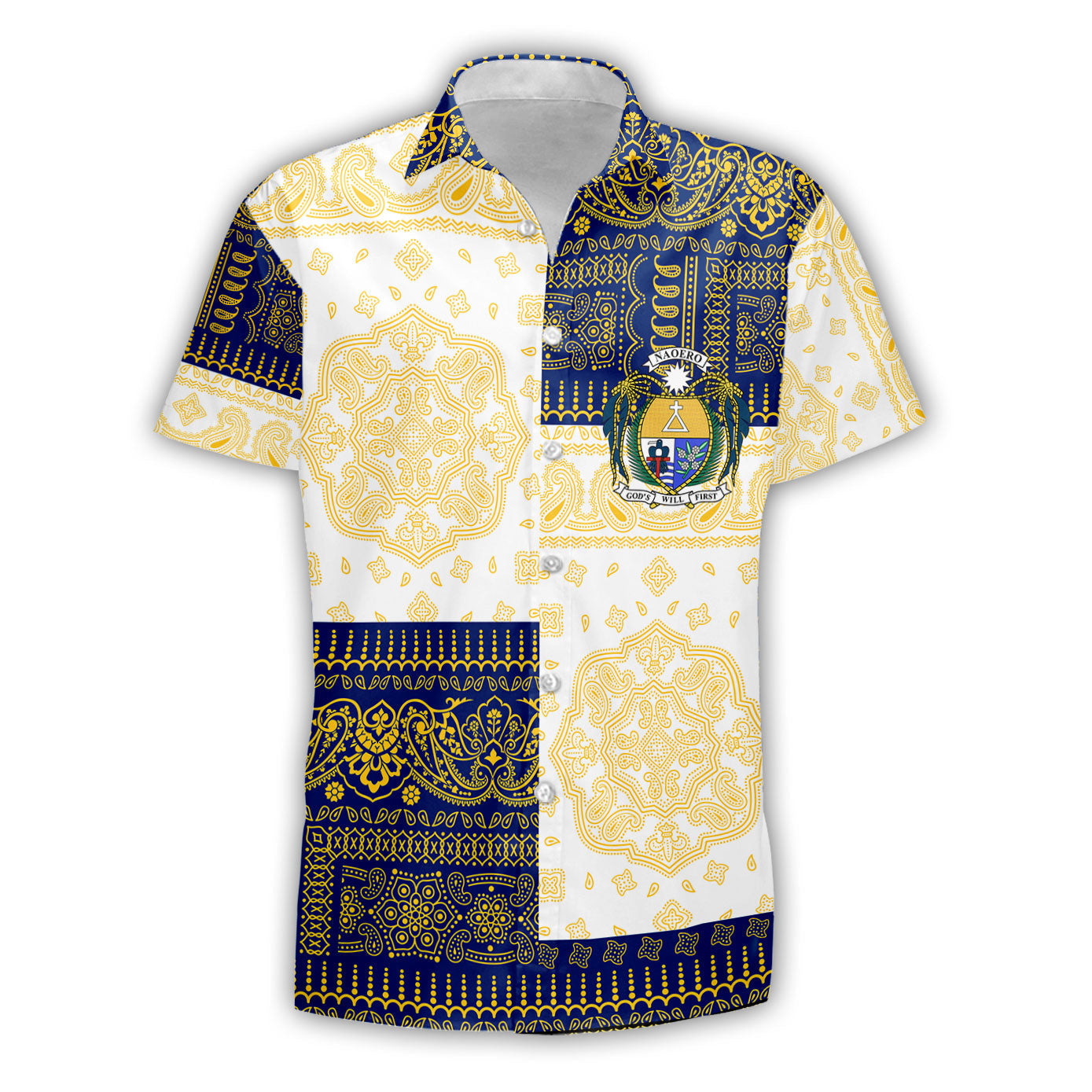 Nauru Short Sleeve Shirt Flag And Paisley Basic Style 2