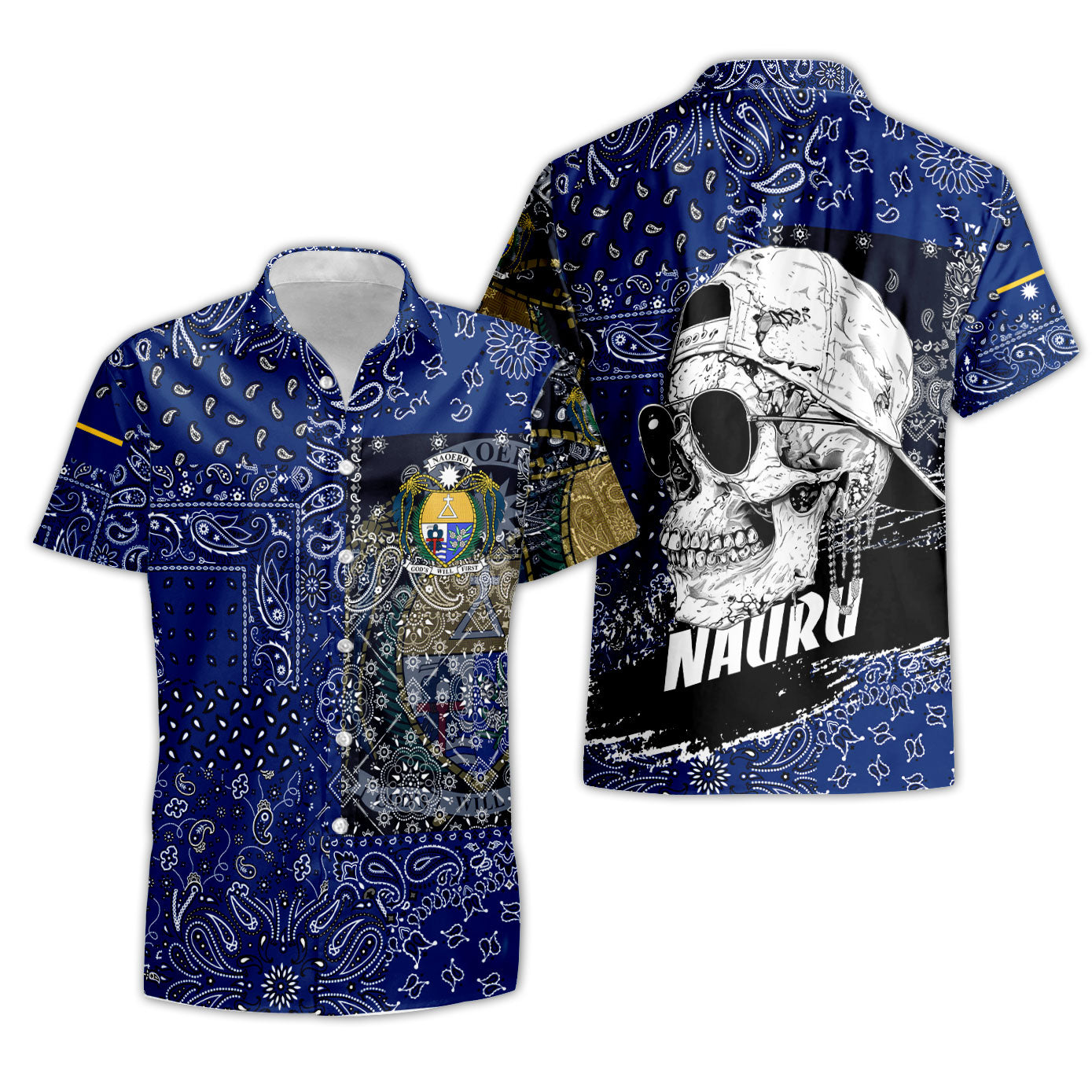 Nauru Short Sleeve Shirt Paisley Flag And Skull Style 3