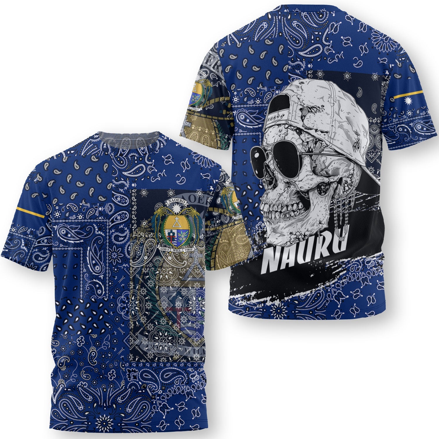 Nauru T Shirt Paisley Flag And Skull Style 3