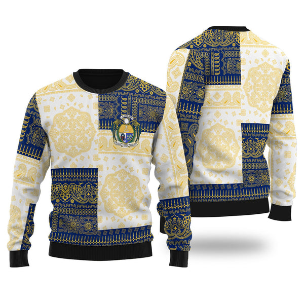 Nauru Ugly Sweater Flag And Paisley Basic Style 1