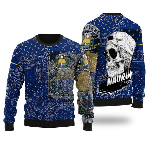 Nauru Ugly Sweater Paisley Flag And Skull Style 1