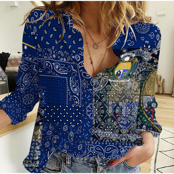 Nauru Women Casual Shirt Paisley Flag And Skull Style 1