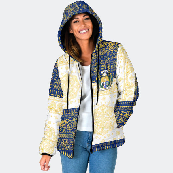 Nauru Women Hooded Padded Jacket Flag And Paisley Basic Style 1