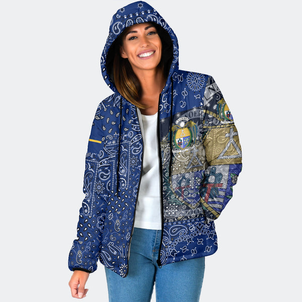 Nauru Women Hooded Padded Jacket Paisley Flag And Skull Style 1