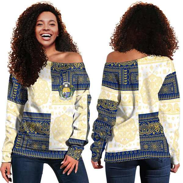 Nauru Women Off Shoulder Sweatshirt Flag And Paisley Basic Style 1