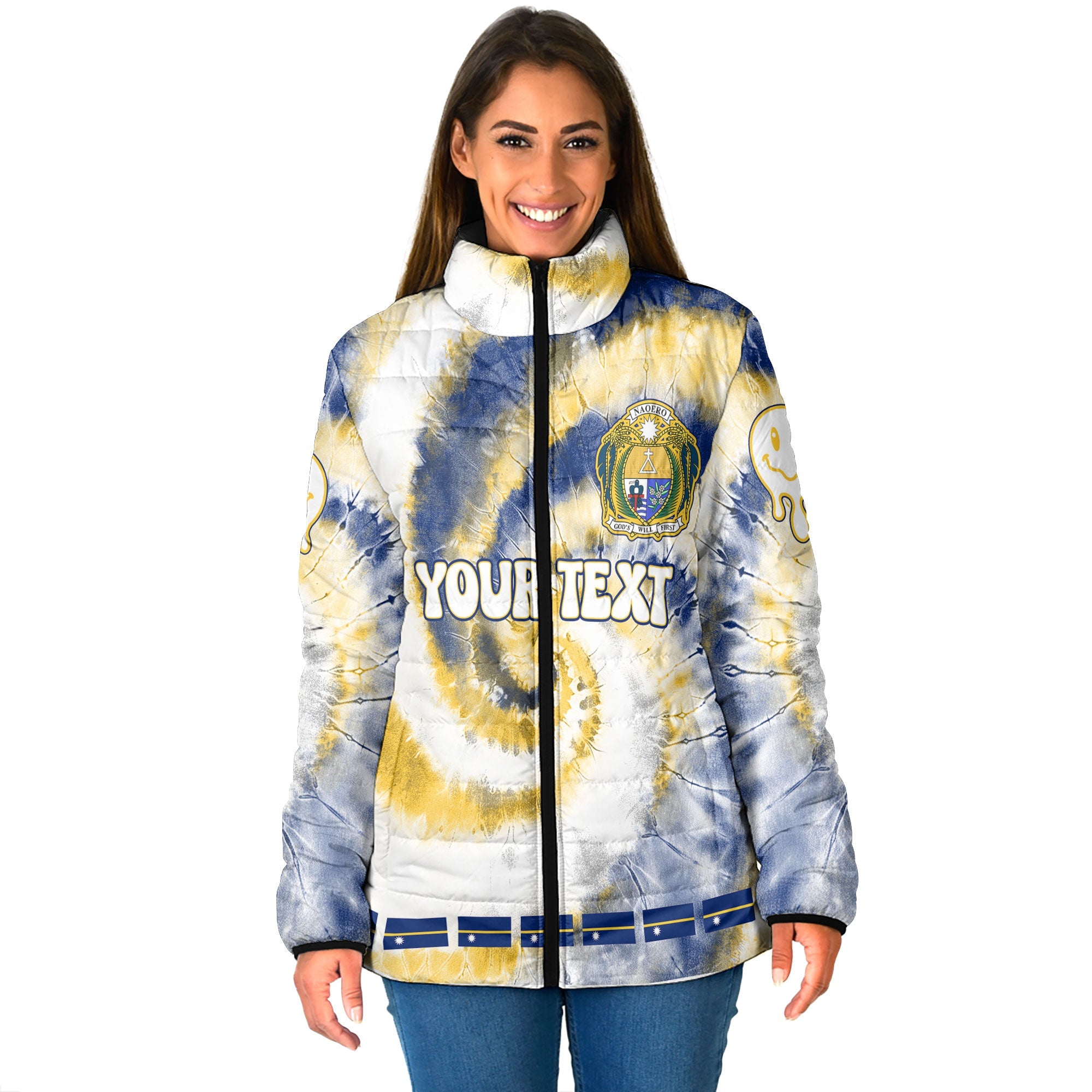 Nauru Women Padded Jacket Custom Tie Dye Style 1