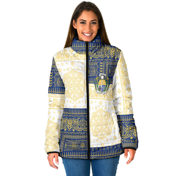 Nauru Women Padded Jacket Flag And Paisley Basic Style 1