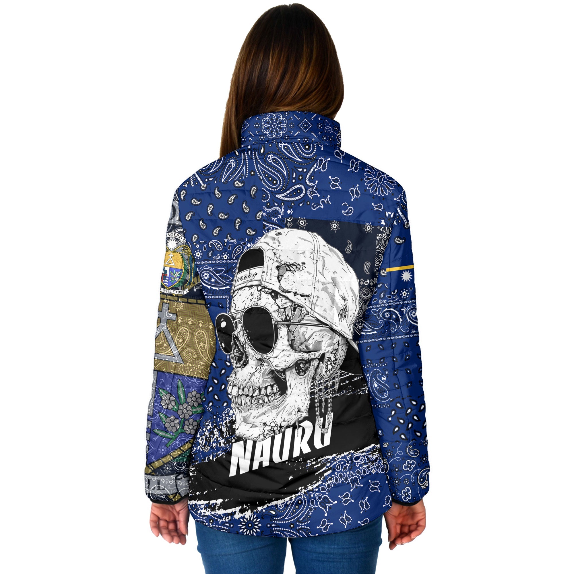 Nauru Women Padded Jacket Paisley Flag And Skull Style 2