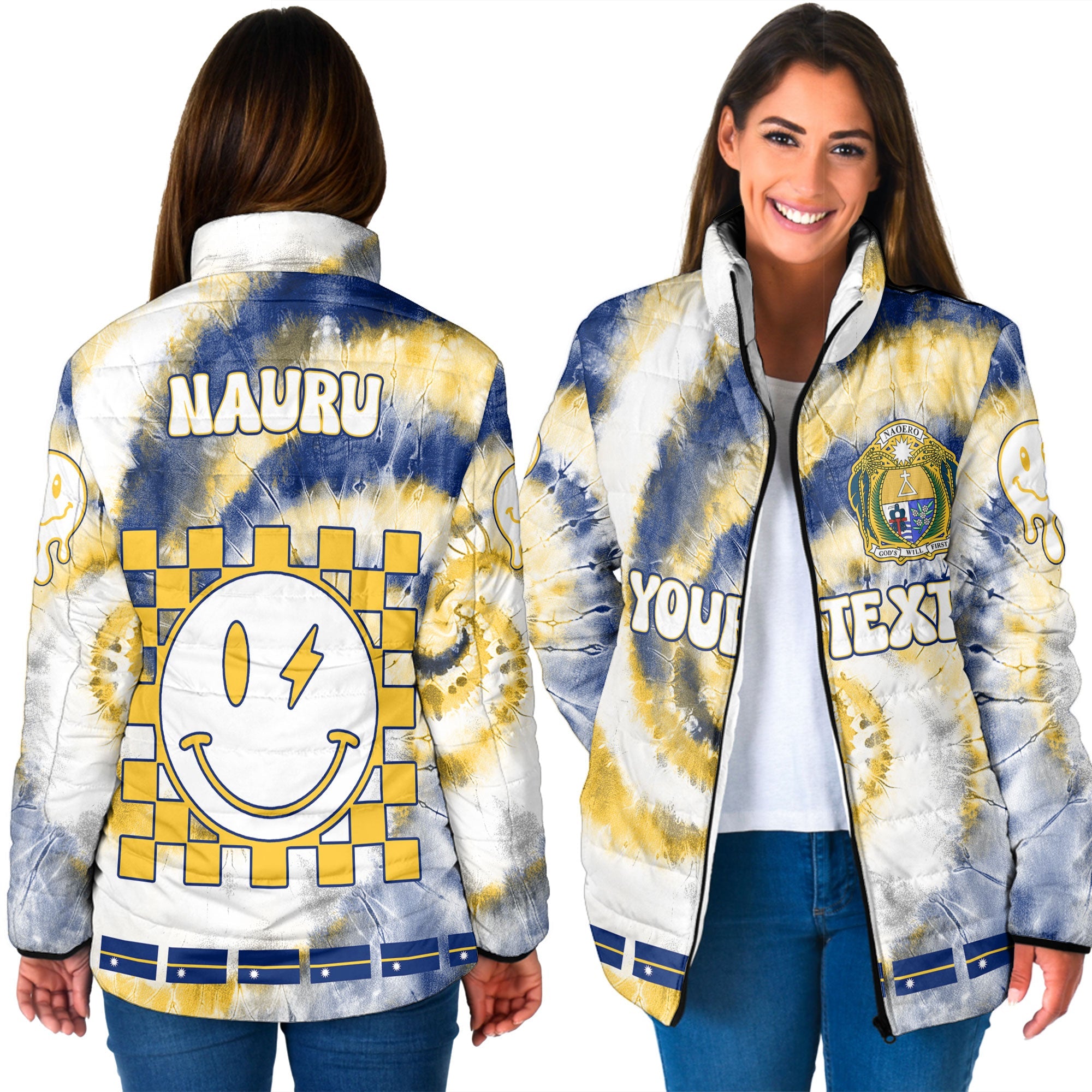 Nauru Women Padded Jacket Custom Tie Dye Style 3