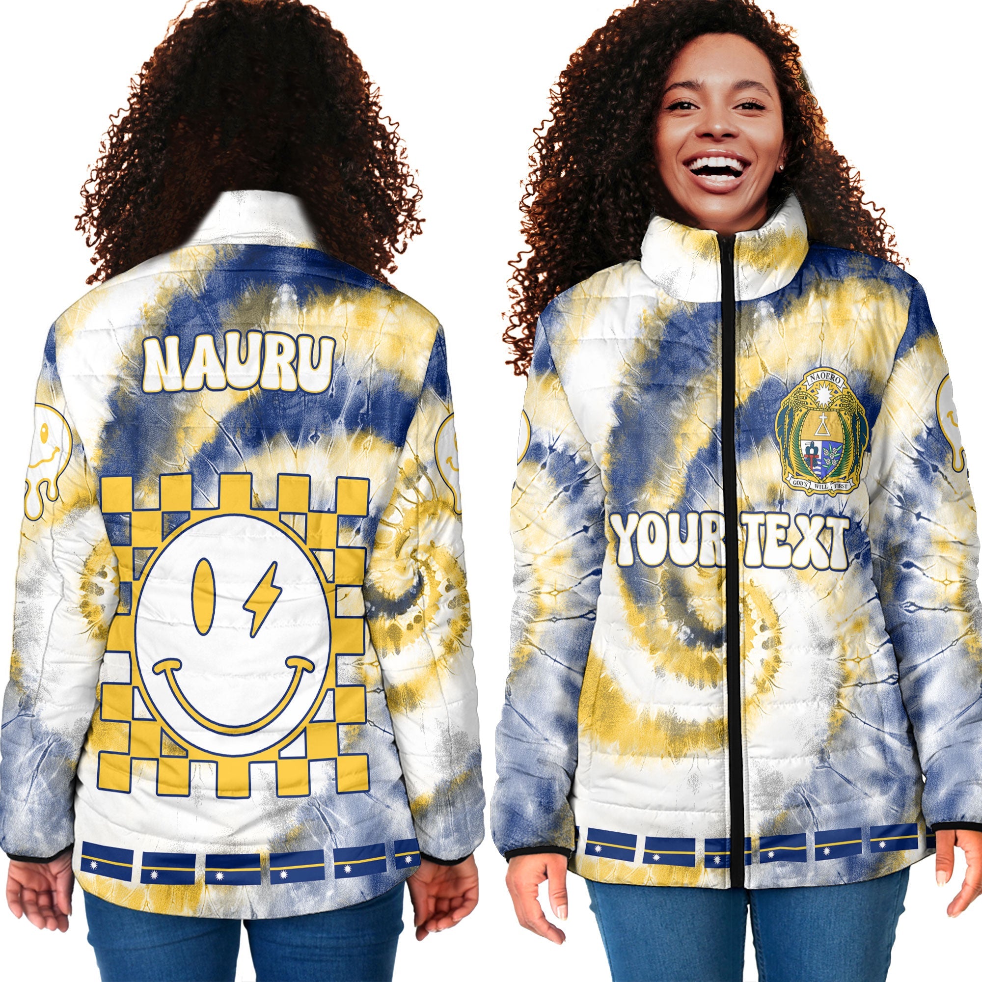 Nauru Women Padded Jacket Custom Tie Dye Style 4