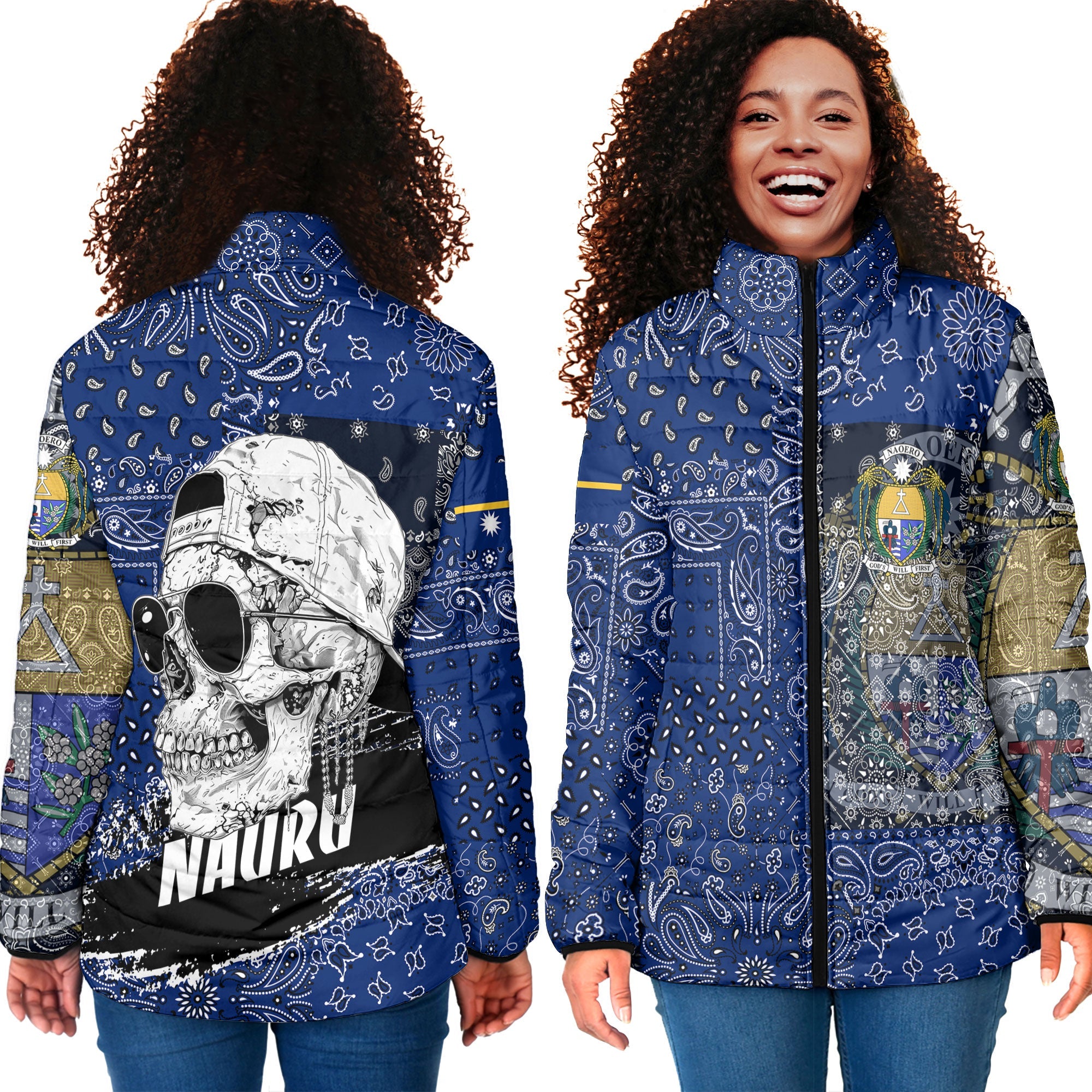 Nauru Women Padded Jacket Paisley Flag And Skull Style 4