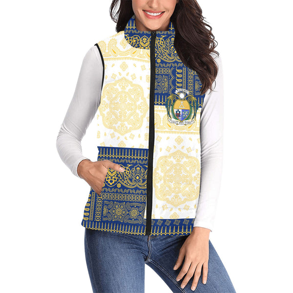 Nauru Women Padded Jacket Vest Flag And Paisley Basic Style 1