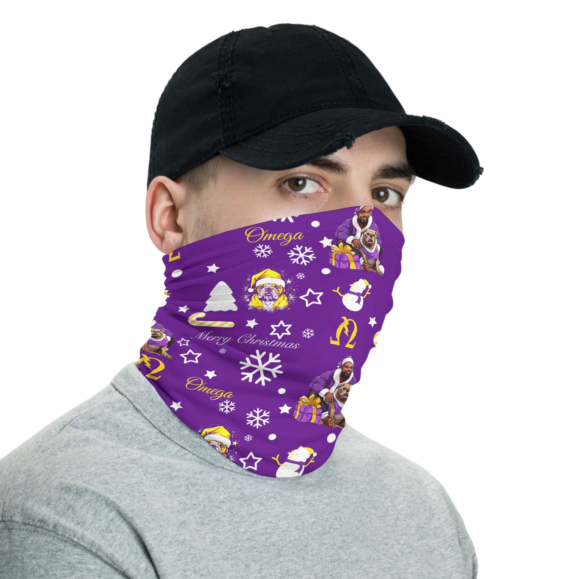 Fraternity Neck Gaiter - OPP Christmas Neck Gaiter Bulldog Purple Pattern Style