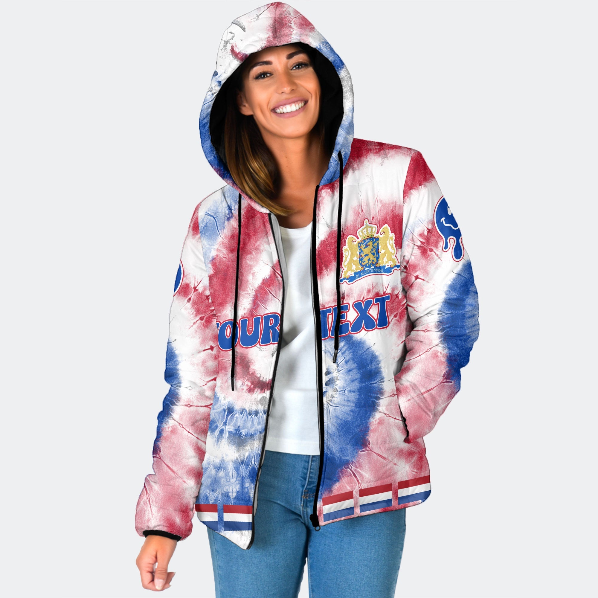 Netherlands Women Hooded Padded Jacket Custom Tie Dye Style 1