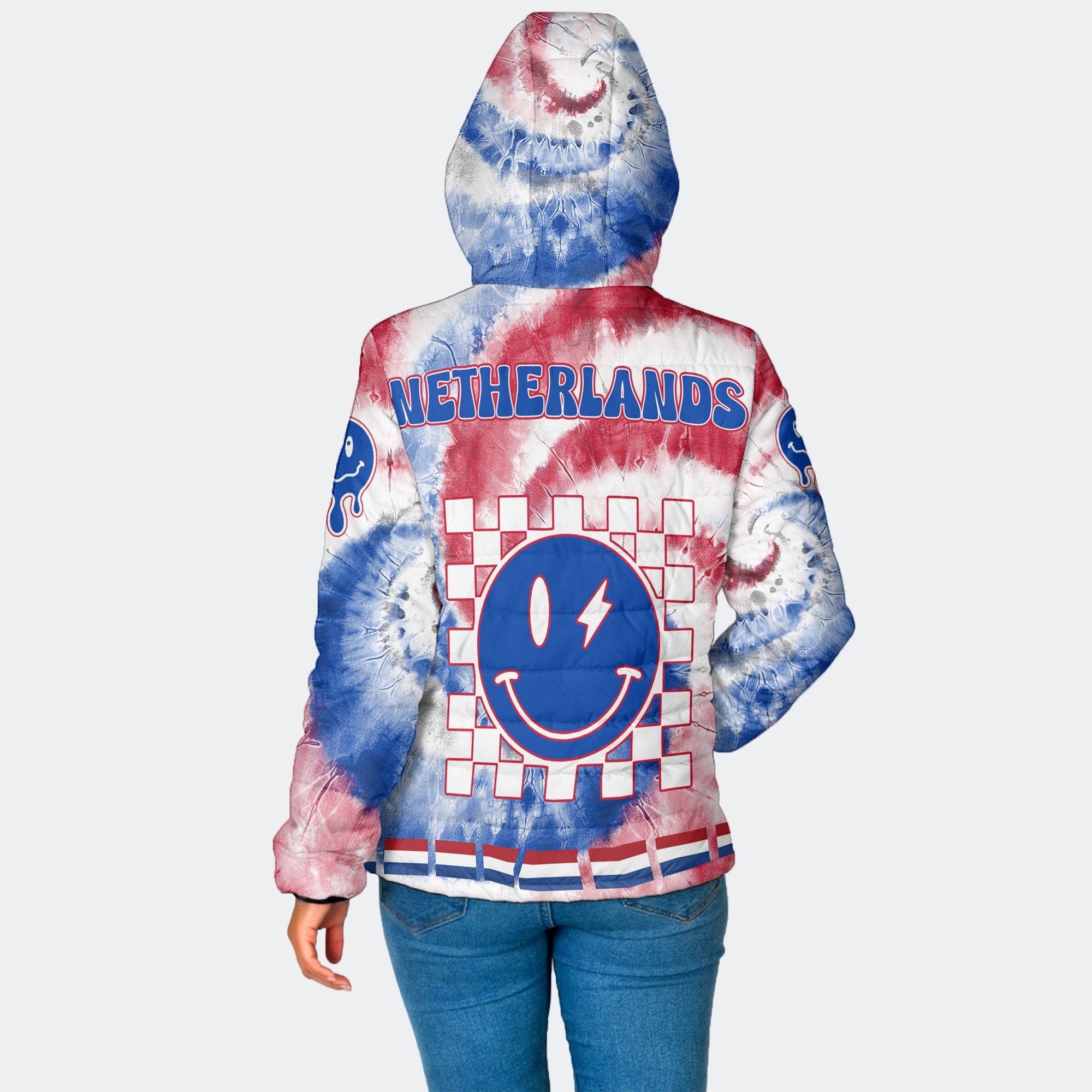 Netherlands Women Hooded Padded Jacket Custom Tie Dye Style 2