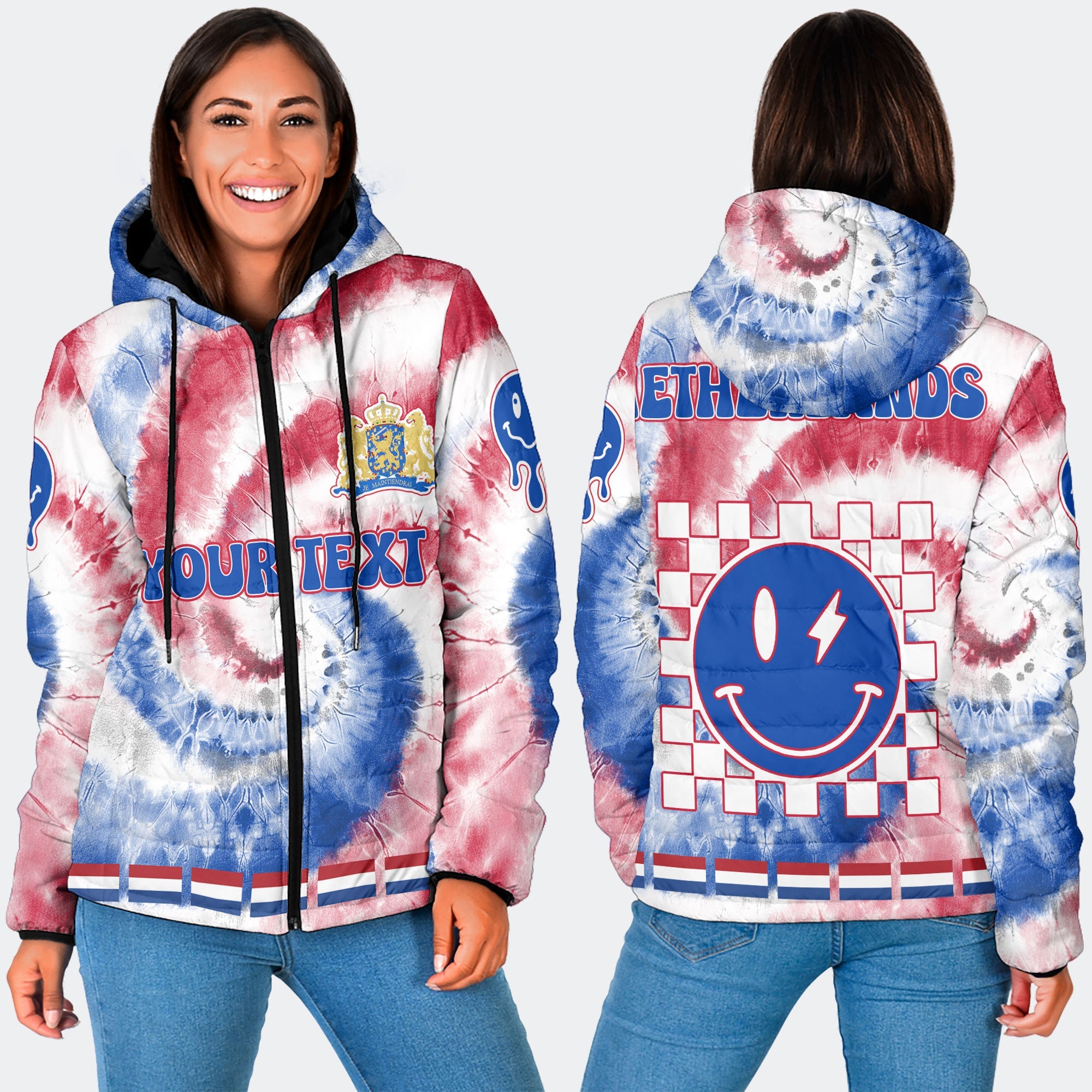 Netherlands Women Hooded Padded Jacket Custom Tie Dye Style 3