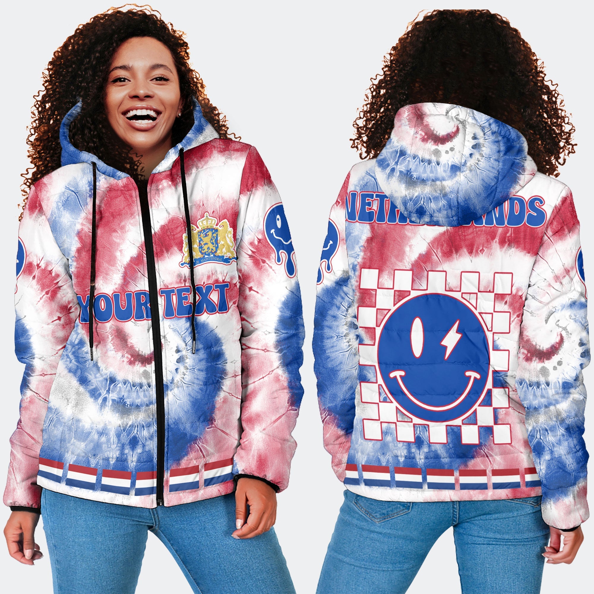 Netherlands Women Hooded Padded Jacket Custom Tie Dye Style 4