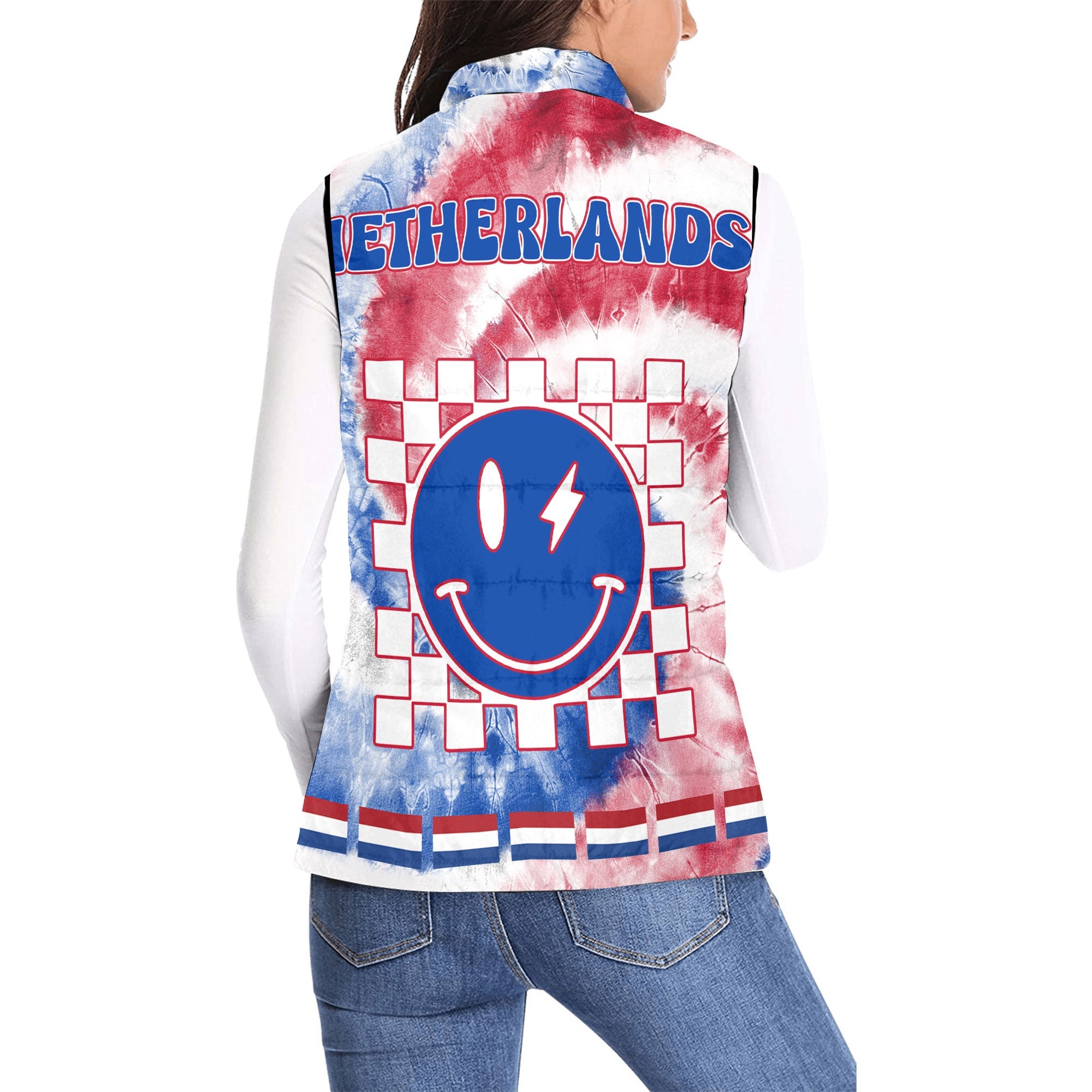 Netherlands Women Padded Jacket Vest Custom Tie Dye Style 2