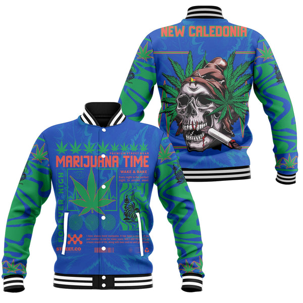 New Caledonia Baseball Jacket Flag & Coat Of Arms Marijuanas Style