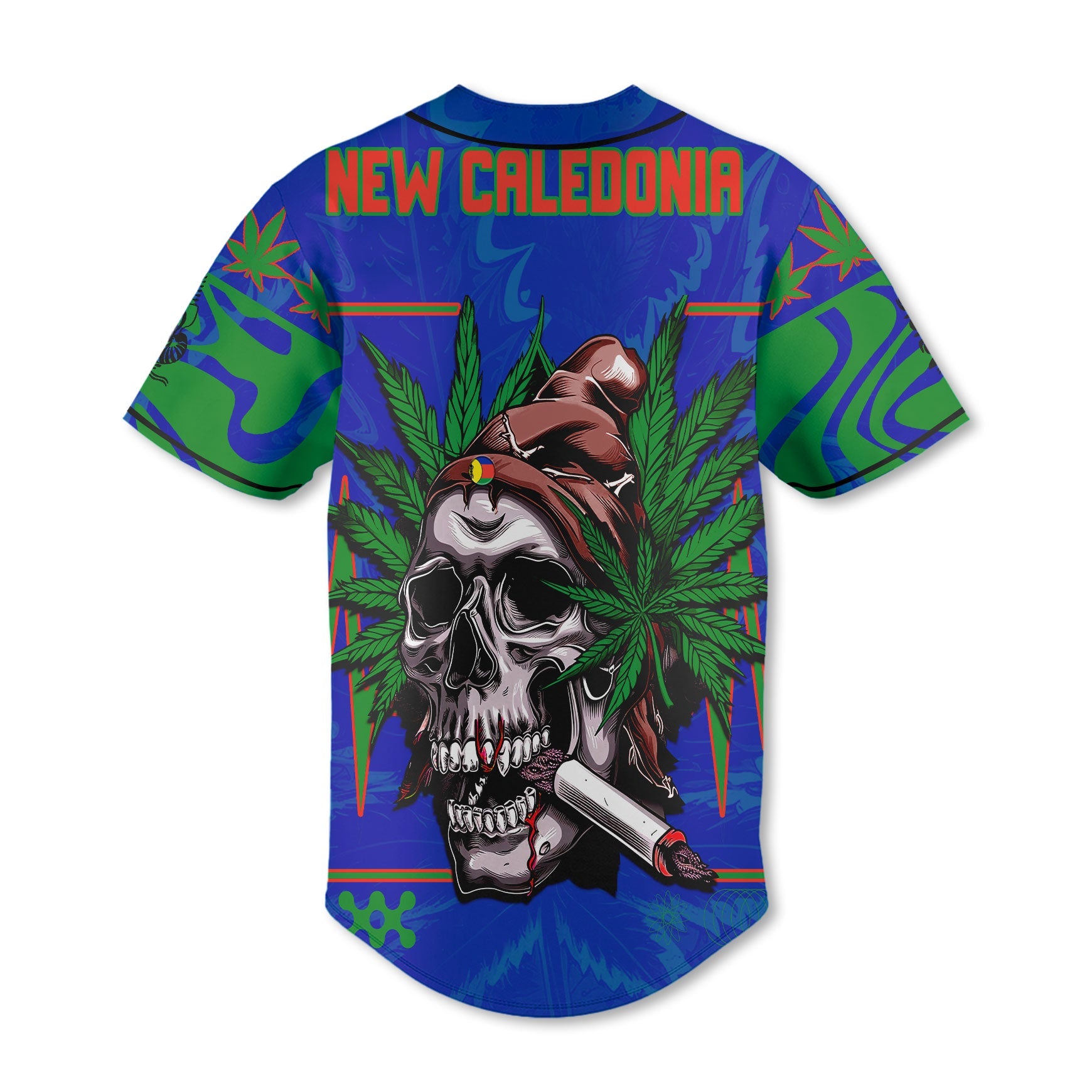 New Caledonia Baseball Jersey Flag & Coat Of Arms Marijuanas Style