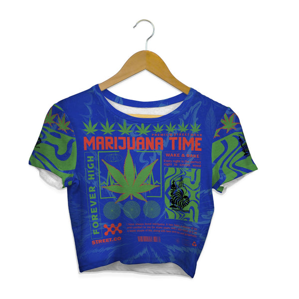 New Caledonia Crop Top T Shirt Flag & Coat Of Arms Marijuanas Style