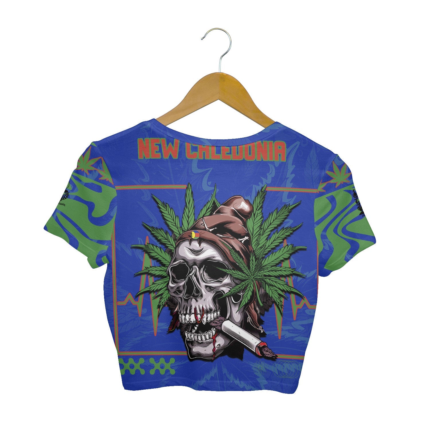 New Caledonia Crop Top T Shirt Flag & Coat Of Arms Marijuanas Style