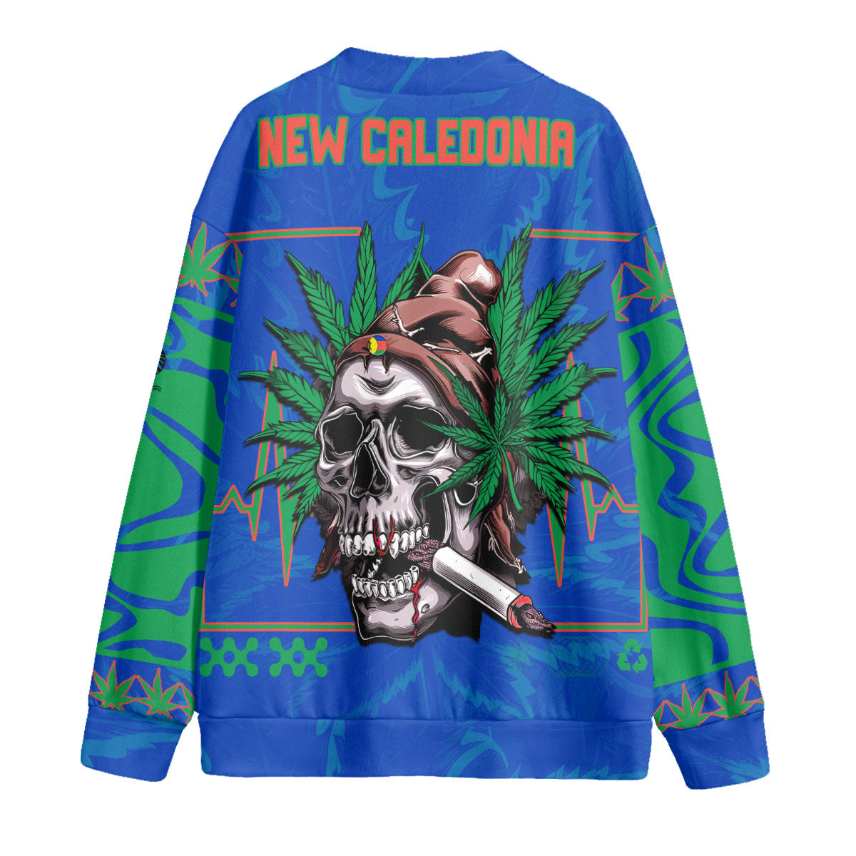 New Caledonia Fleece Cardigan Flag & Coat Of Arms Marijuanas Style