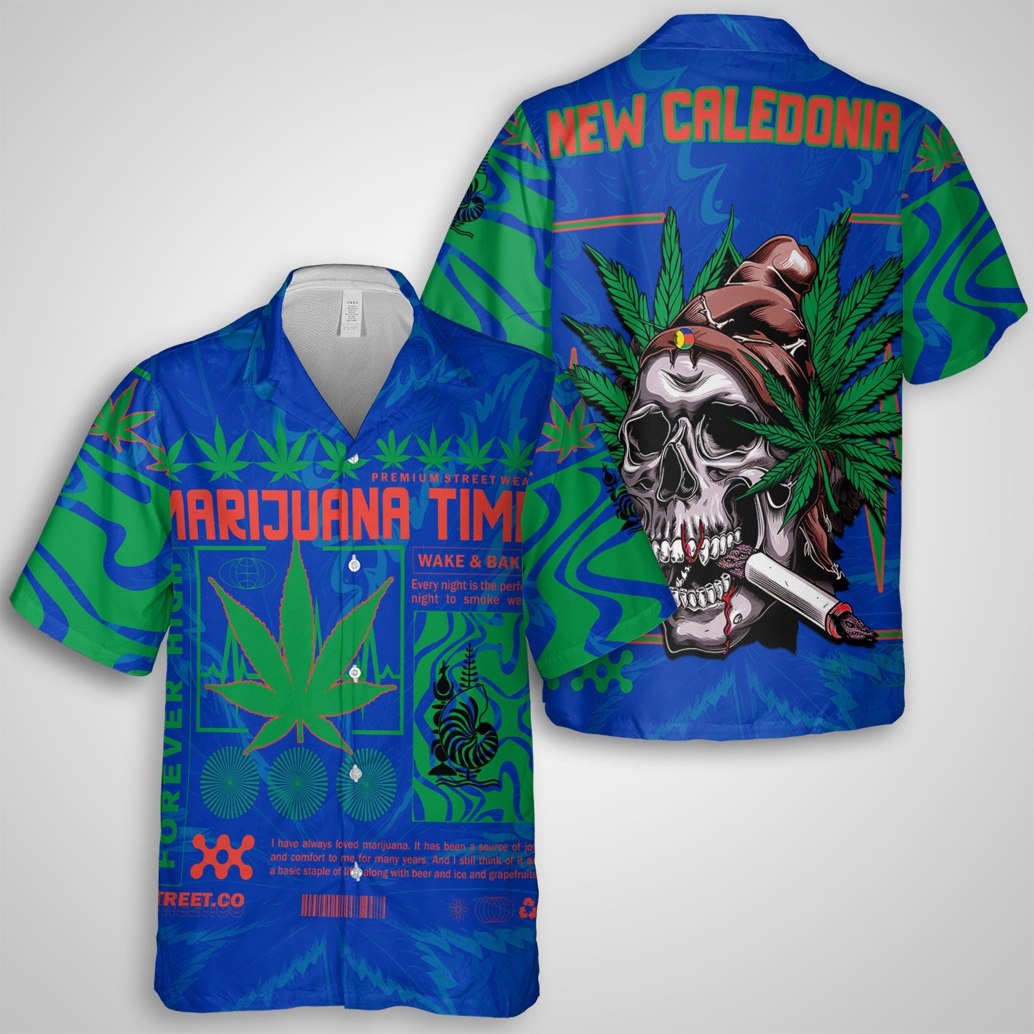 New Caledonia Hawaiian Shirt Flag & Coat Of Arms Marijuanas Style