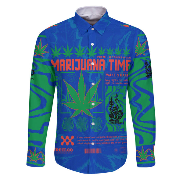 New Caledonia Long Sleeve Button Shirt Flag & Coat Of Arms Marijuanas Style