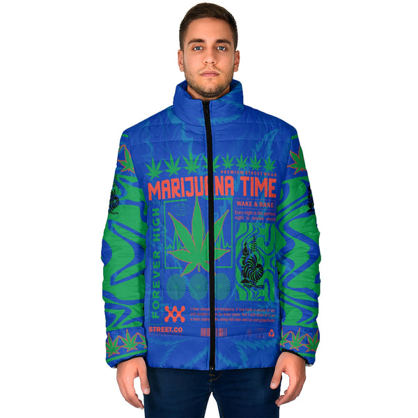 New Caledonia Men Padded Jacket Flag & Coat Of Arms Marijuanas Style