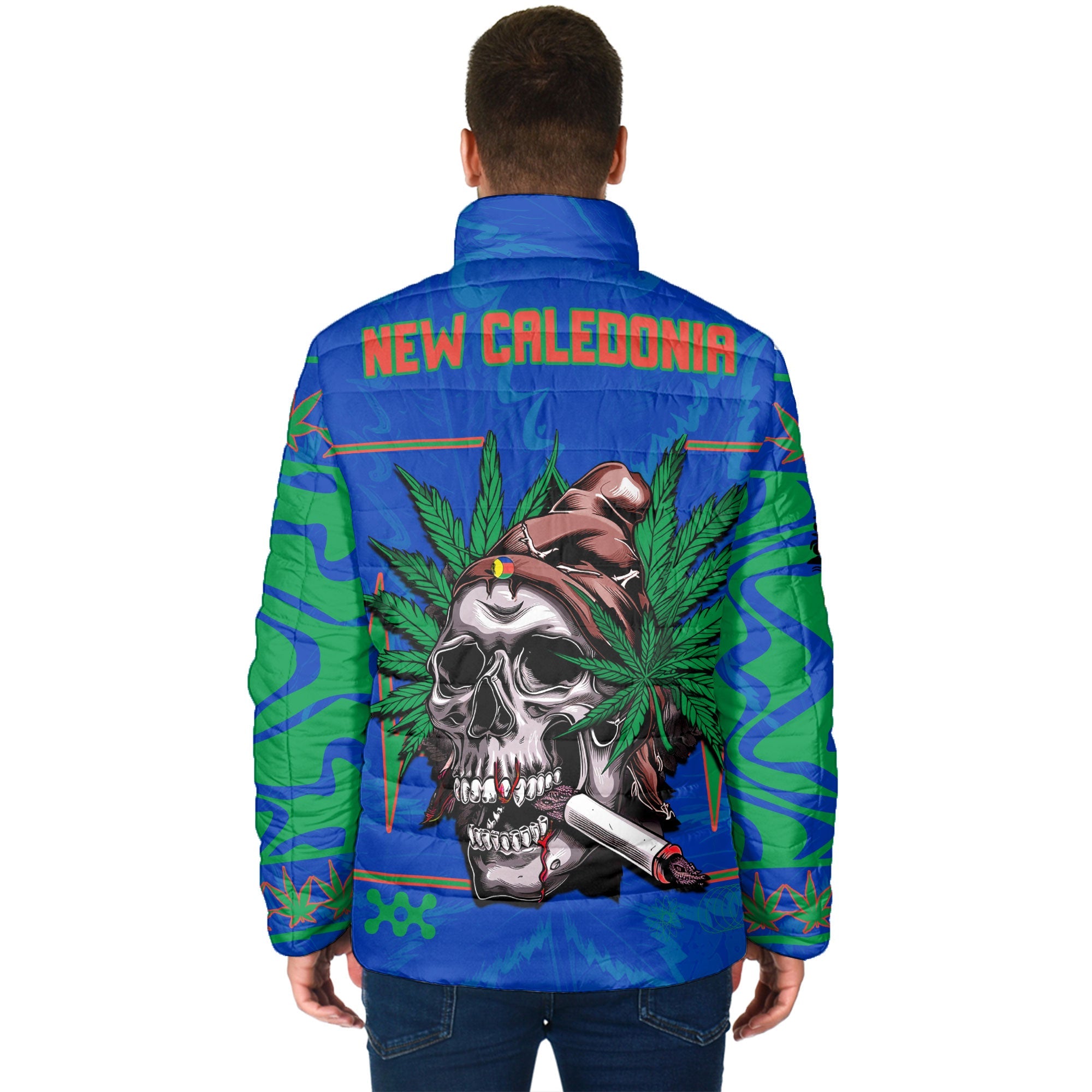 New Caledonia Men Padded Jacket Flag & Coat Of Arms Marijuanas Style