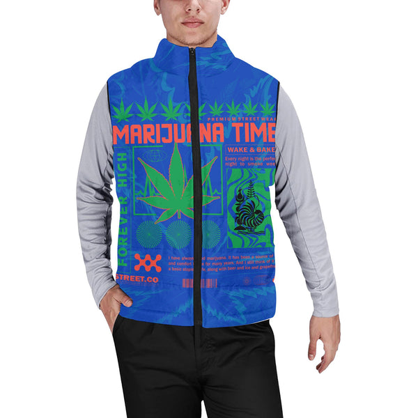 New Caledonia Men Padded Jacket Vest Flag & Coat Of Arms Marijuanas Style