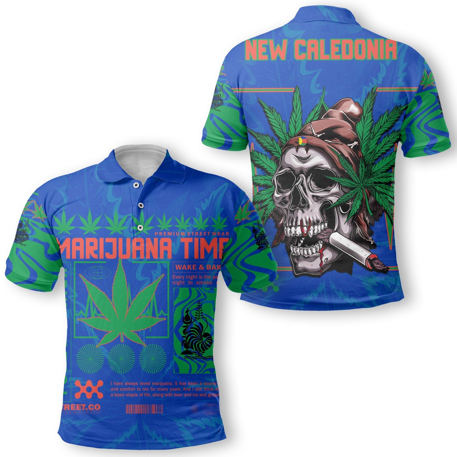 New Caledonia Polo Shirt Flag & Coat Of Arms Marijuanas Style