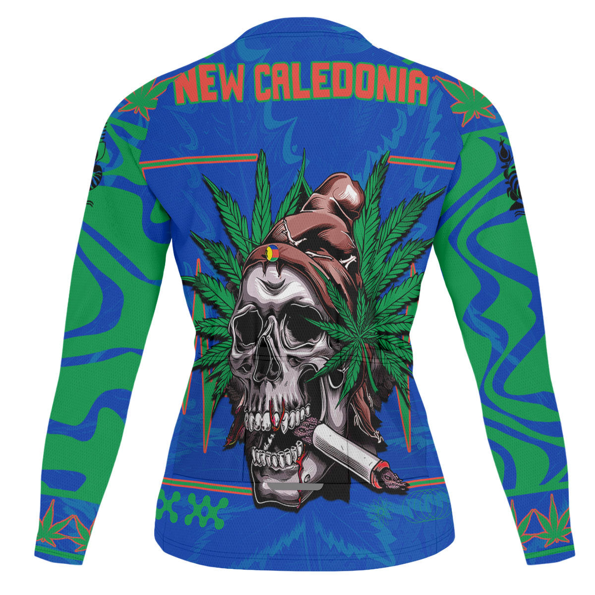 New Caledonia Men's Cycling Jersey Long Sleeve Flag & Coat Of Arms Marijuanas Style