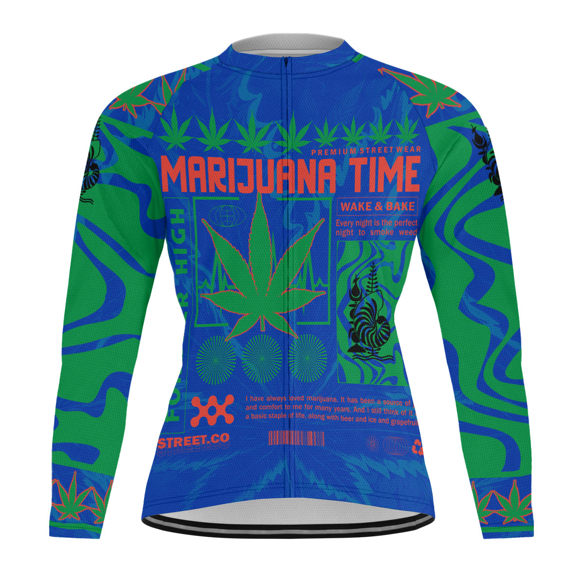 New Caledonia Men's Cycling Jersey Long Sleeve Flag & Coat Of Arms Marijuanas Style