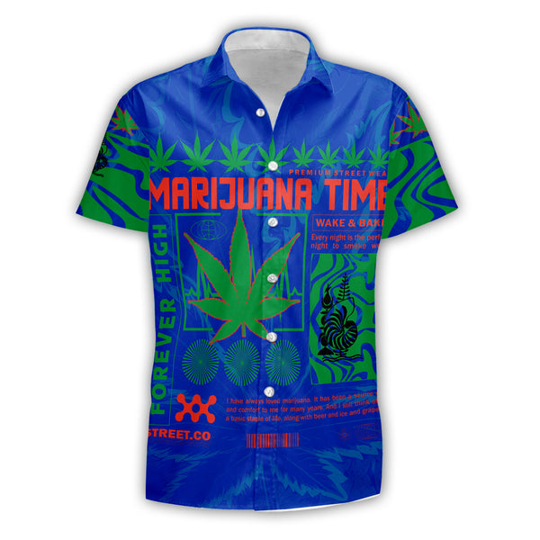 New Caledonia Short Sleeve Shirt Flag & Coat Of Arms Marijuanas Style