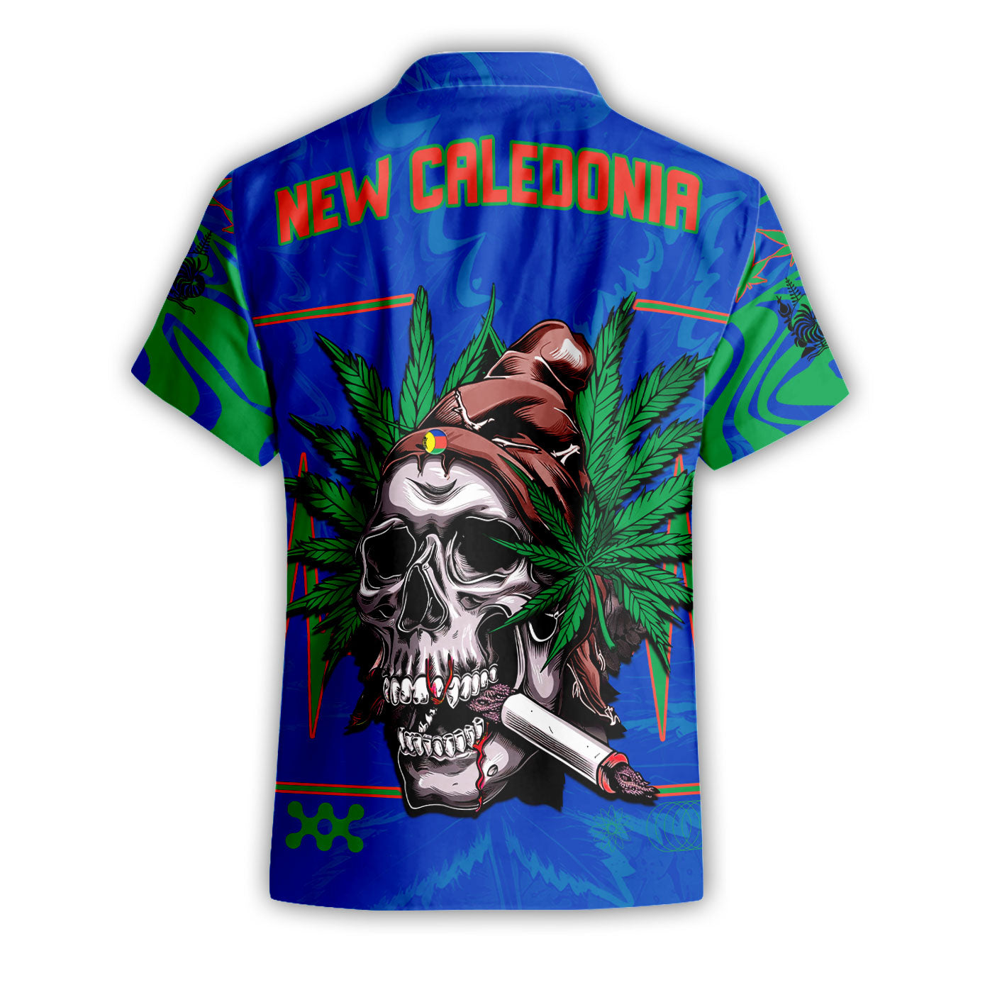 New Caledonia Short Sleeve Shirt Flag & Coat Of Arms Marijuanas Style