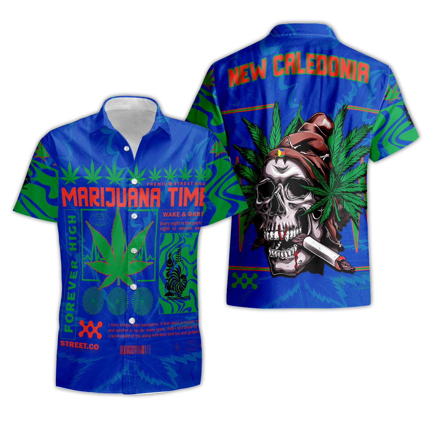 New Caledonia Short Sleeve Shirt Flag & Coat Of Arms Marijuanas Style