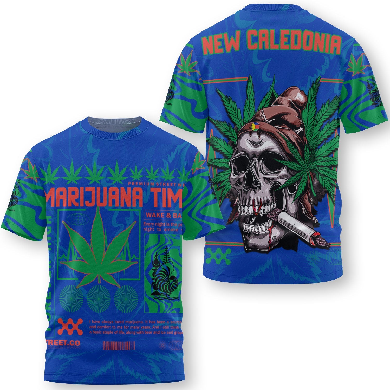 New Caledonia T Shirt Flag & Coat Of Arms Marijuanas Style