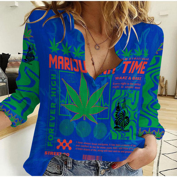 New Caledonia Women Casual Shirt Flag & Coat Of Arms Marijuanas Style