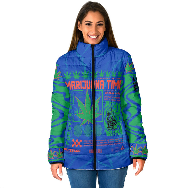 New Caledonia Women Padded Jacket Flag & Coat Of Arms Marijuanas Style