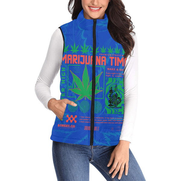 New Caledonia Women Padded Jacket Vest Flag & Coat Of Arms Marijuanas Style