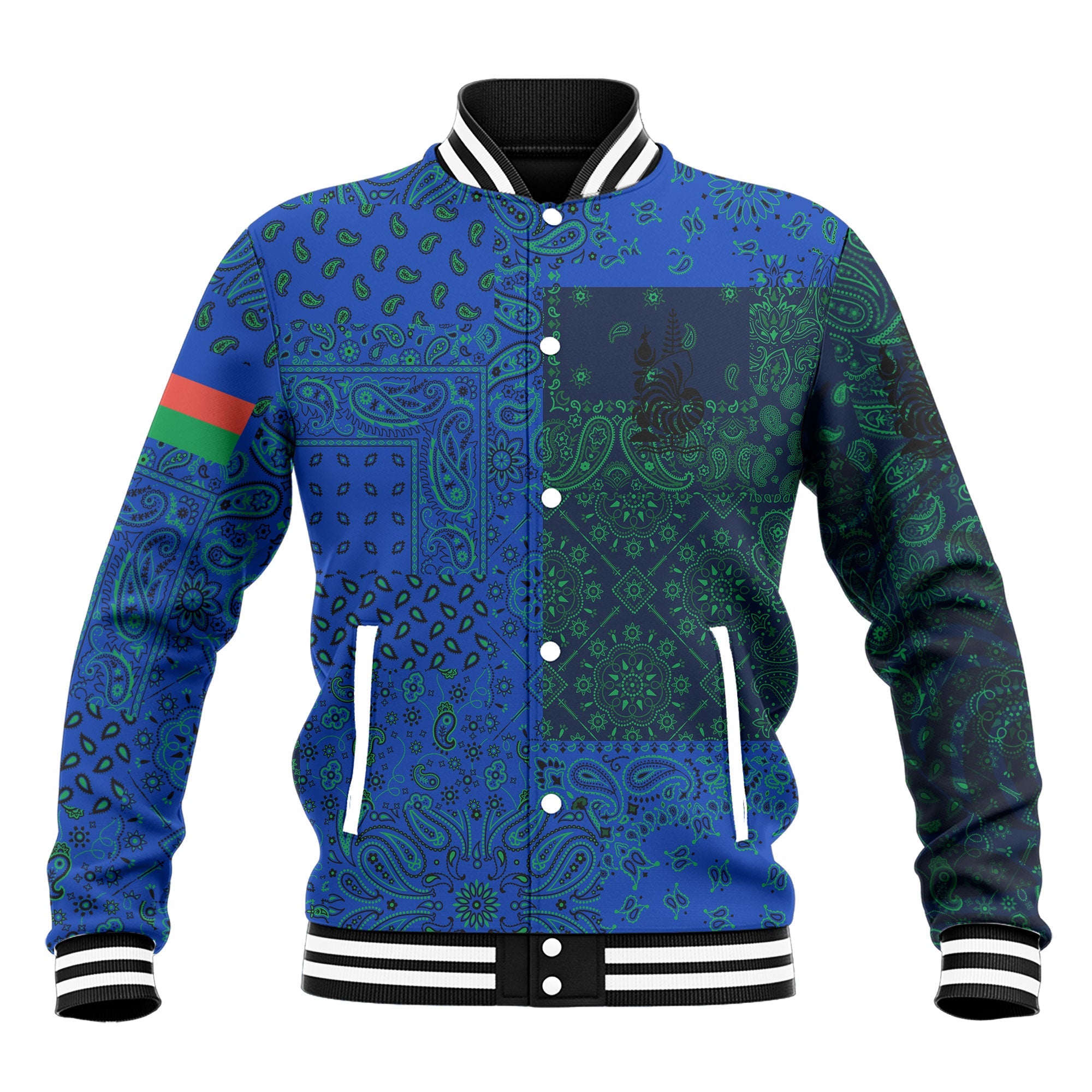 New Caledonia Baseball Jacket Paisley Flag And Skull Style 2