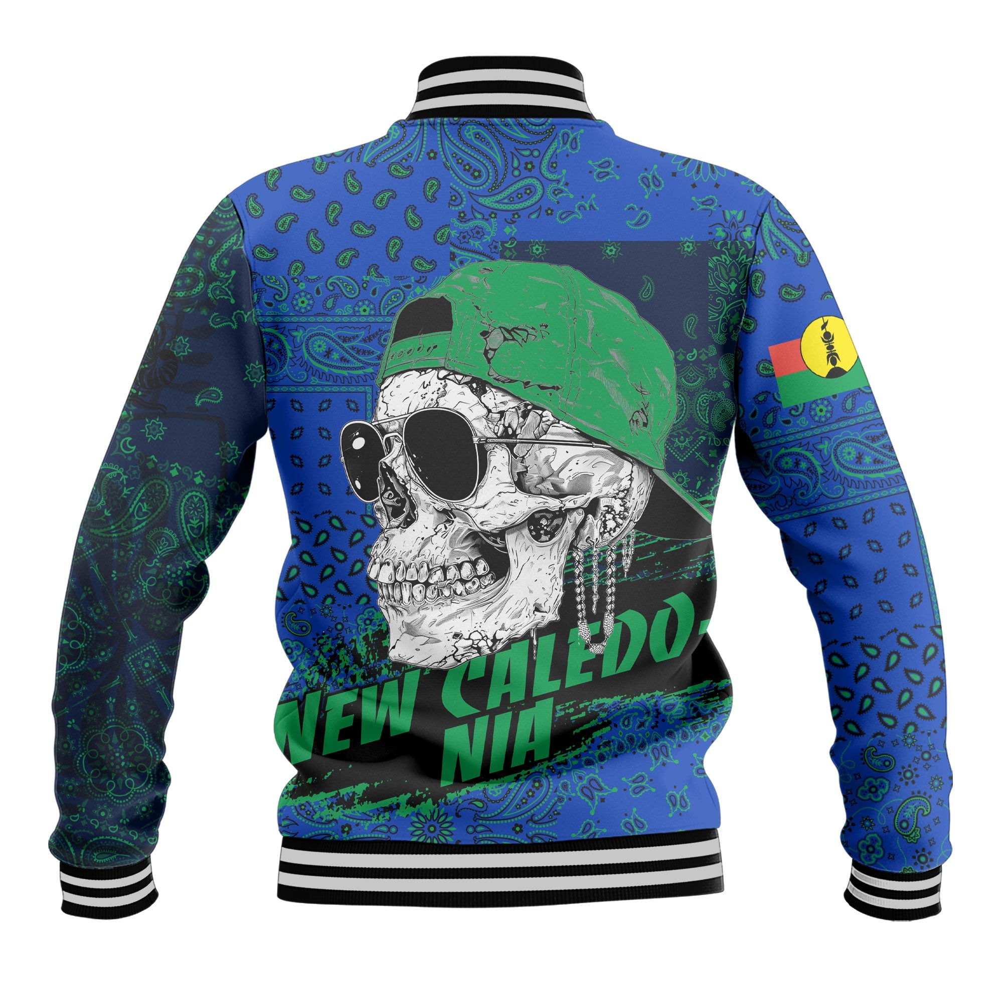 New Caledonia Baseball Jacket Paisley Flag And Skull Style 3