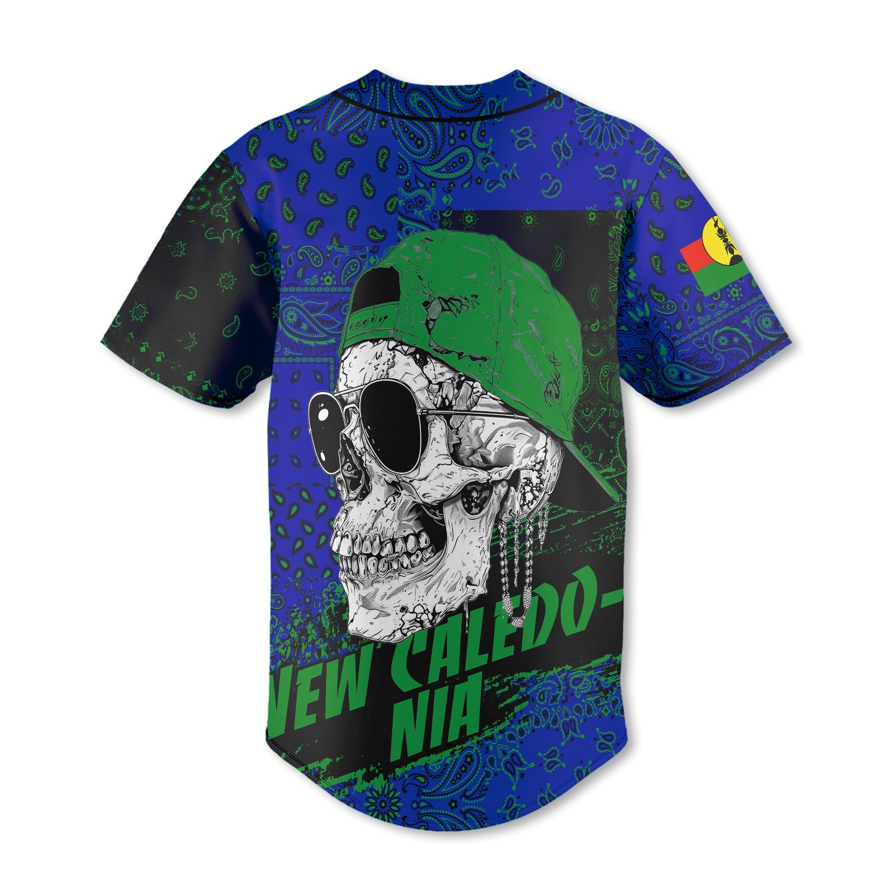 New Caledonia Baseball Jersey Paisley Flag And Skull Style 3