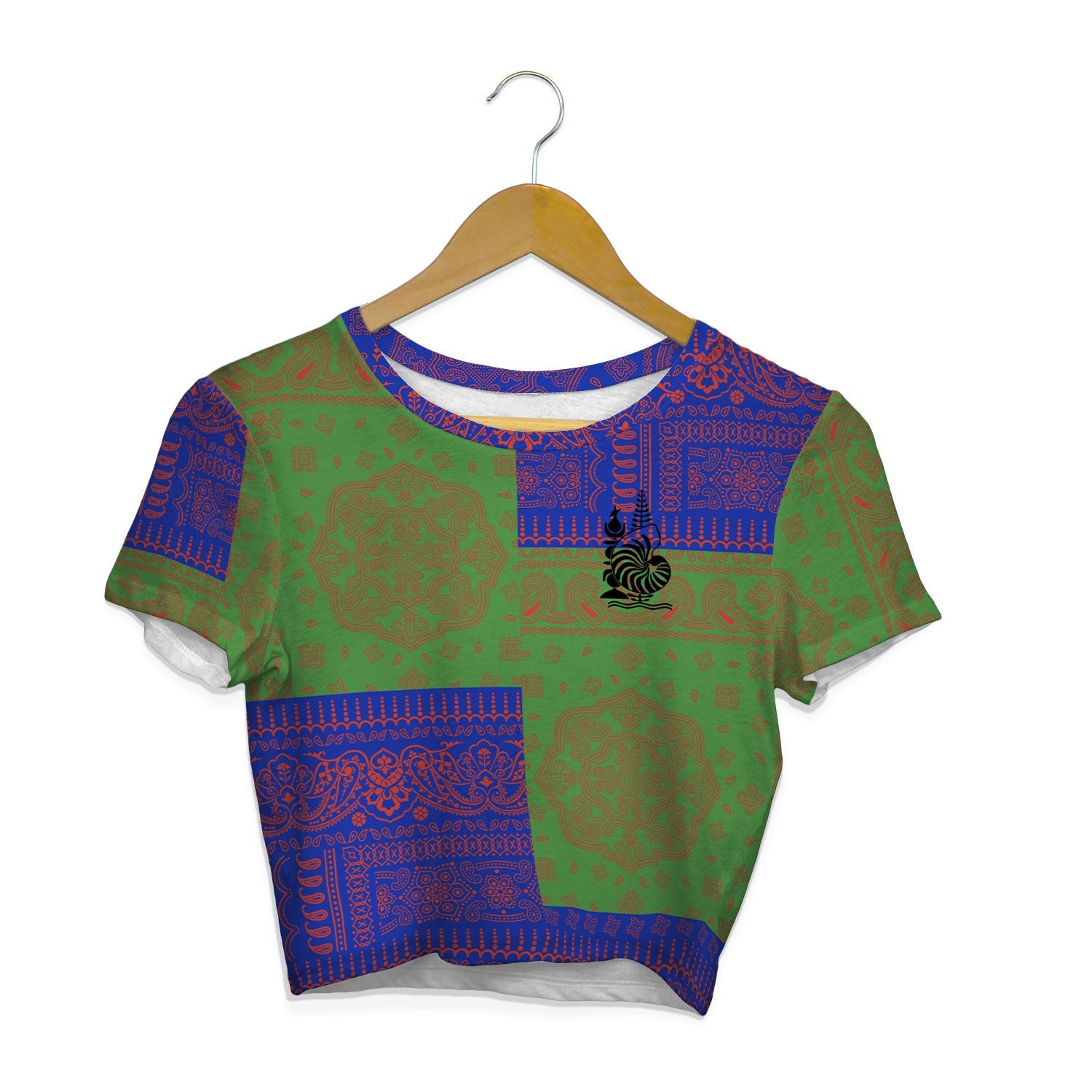 New Caledonia Croptop T Shirt Flag And Paisley Basic Style 1