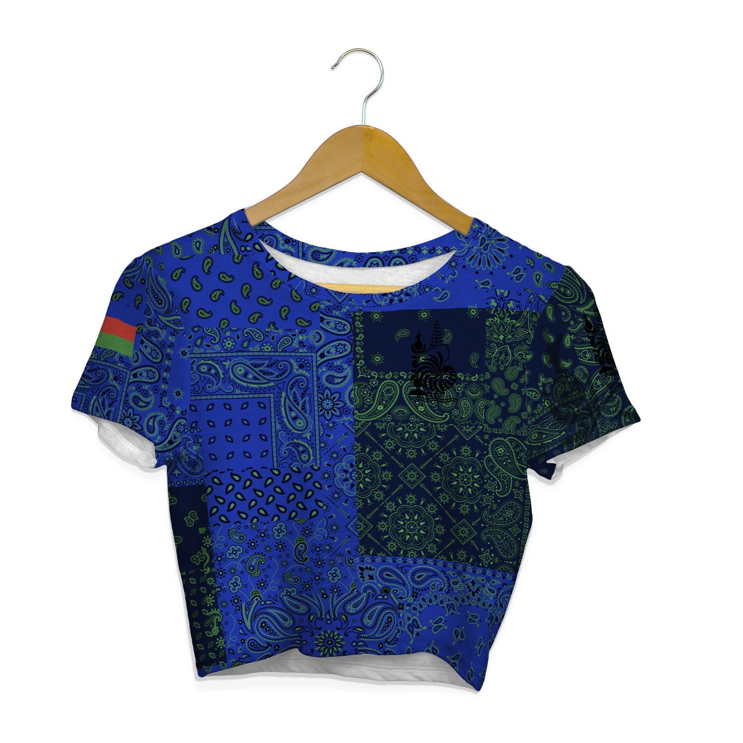 New Caledonia Croptop T Shirt Paisley Flag And Skull Style 1