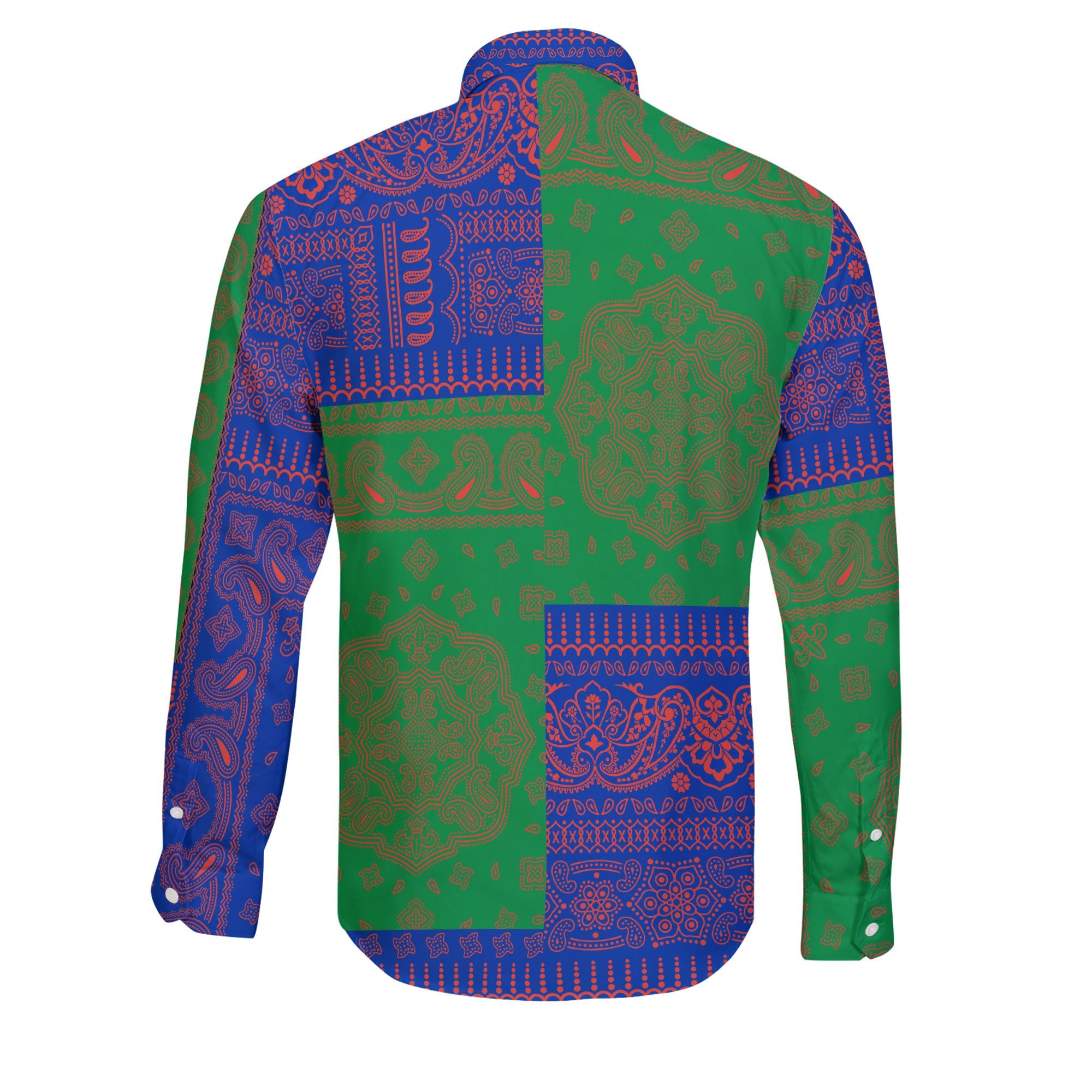 New Caledonia Long Sleeve Button Shirt Flag And Paisley Basic Style 2