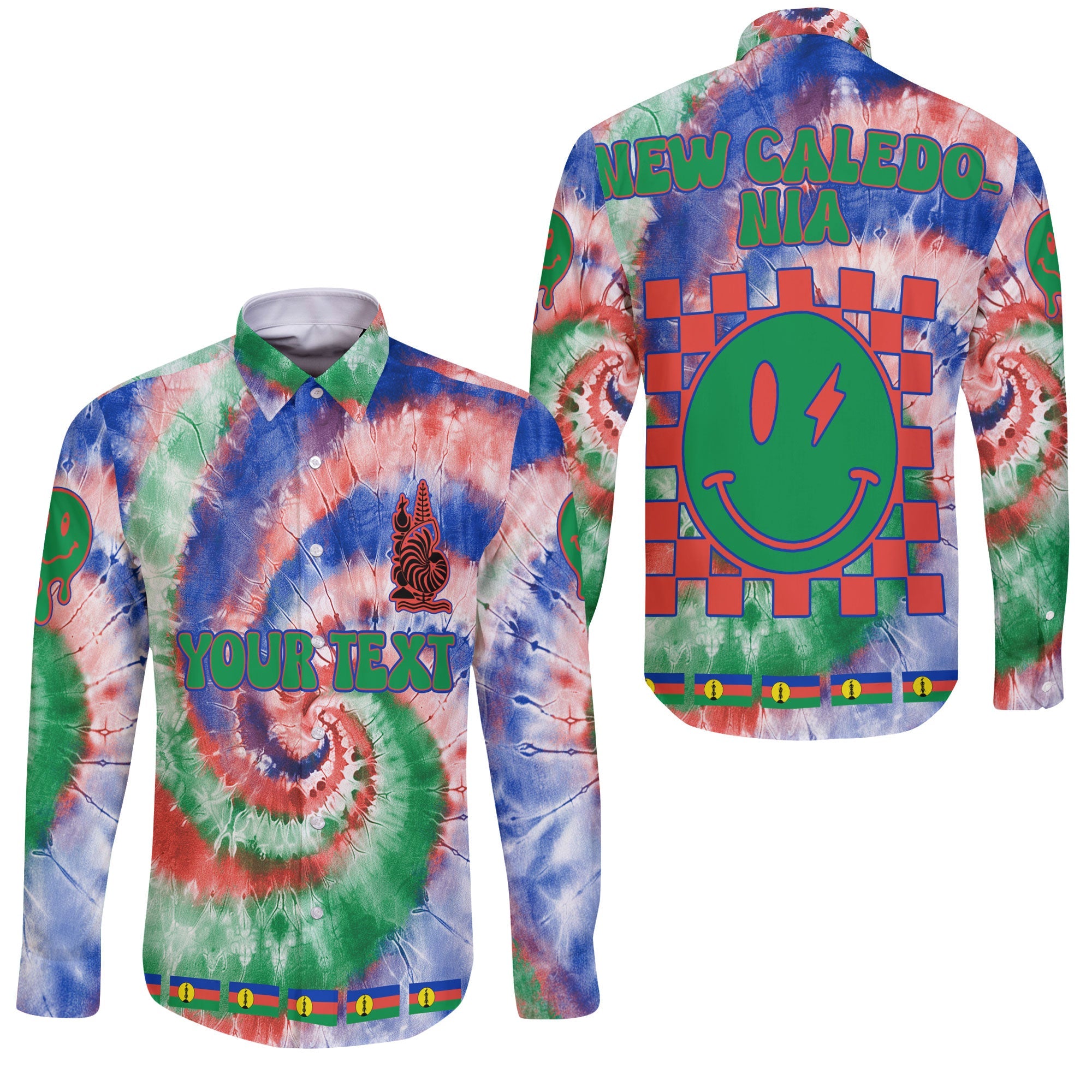 New Caledonia Long Sleeve Button Shirt Custom Tie Dye Style 3